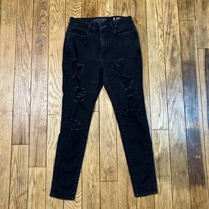 Arizona Jean Co Black Hi‎ Rise Jeggings Distressed Ripped Skinny Jeans 5 Short